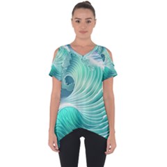 Pink Sky Blue Ocean Waves Cut Out Side Drop Tee by GardenOfOphir