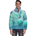 Pink Sky Blue Ocean Waves Men s Puffer Bubble Jacket Coat View1