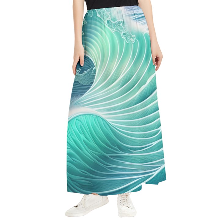 Pink Sky Blue Ocean Waves Maxi Chiffon Skirt