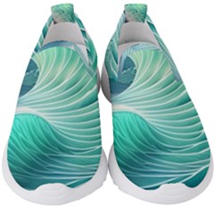 Pink Sky Blue Ocean Waves Kids  Slip On Sneakers by GardenOfOphir