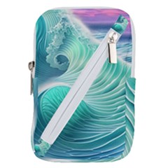 Pink Sky Blue Ocean Waves Belt Pouch Bag (large) by GardenOfOphir