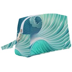 Pink Sky Blue Ocean Waves Wristlet Pouch Bag (large) by GardenOfOphir