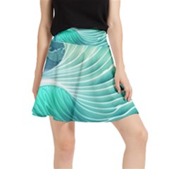 Pink Sky Blue Ocean Waves Waistband Skirt by GardenOfOphir