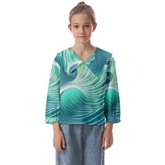 Pink Sky Blue Ocean Waves Kids  Sailor Shirt