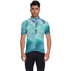 Pink Sky Blue Ocean Waves Men s Short Sleeve Cycling Jersey by GardenOfOphir