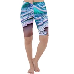 Shore Blue Ocean Waves Cropped Leggings  by GardenOfOphir