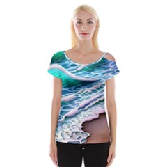 Shore Blue Ocean Waves Cap Sleeve Top by GardenOfOphir