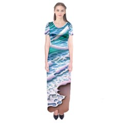 Shore Blue Ocean Waves Short Sleeve Maxi Dress by GardenOfOphir