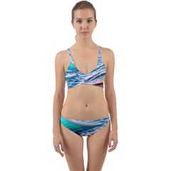 Shore Blue Ocean Waves Wrap Around Bikini Set by GardenOfOphir