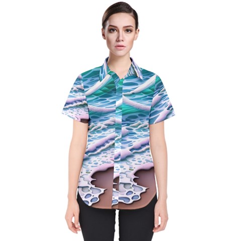 Shore Blue Ocean Waves Women s Short Sleeve Shirt by GardenOfOphir