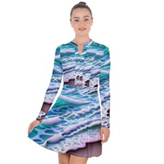 Shore Blue Ocean Waves Long Sleeve Panel Dress by GardenOfOphir