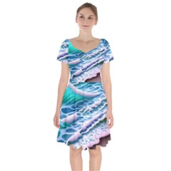 Shore Blue Ocean Waves Short Sleeve Bardot Dress by GardenOfOphir