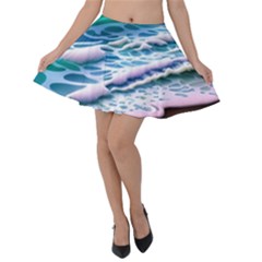 Shore Blue Ocean Waves Velvet Skater Skirt by GardenOfOphir