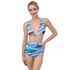 Shore Blue Ocean Waves Tied Up Two Piece Swimsuit by GardenOfOphir