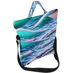 Shore Blue Ocean Waves Fold Over Handle Tote Bag by GardenOfOphir