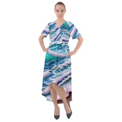 Shore Blue Ocean Waves Front Wrap High Low Dress by GardenOfOphir