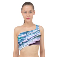 Shore Blue Ocean Waves Spliced Up Bikini Top  by GardenOfOphir