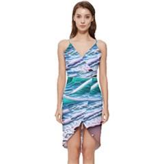 Shore Blue Ocean Waves Wrap Frill Dress by GardenOfOphir