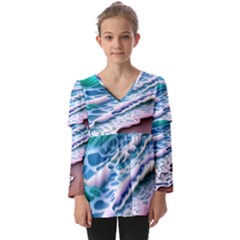 Shore Blue Ocean Waves Kids  V Neck Casual Top