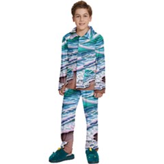 Shore Blue Ocean Waves Kids  Long Sleeve Velvet Pajamas Set