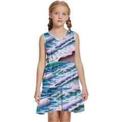 Shore Blue Ocean Waves Kids  Sleeveless Tiered Mini Dress by GardenOfOphir