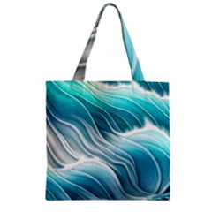 Pastel Blue Ocean Waves Iii Zipper Grocery Tote Bag by GardenOfOphir