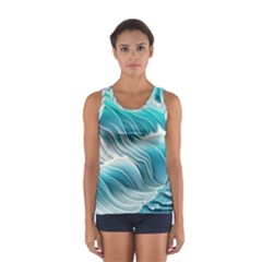 Pastel Blue Ocean Waves Iii Sport Tank Top  by GardenOfOphir