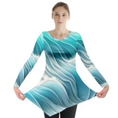 Pastel Blue Ocean Waves Iii Long Sleeve Tunic  by GardenOfOphir