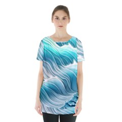 Pastel Blue Ocean Waves Iii Skirt Hem Sports Top by GardenOfOphir