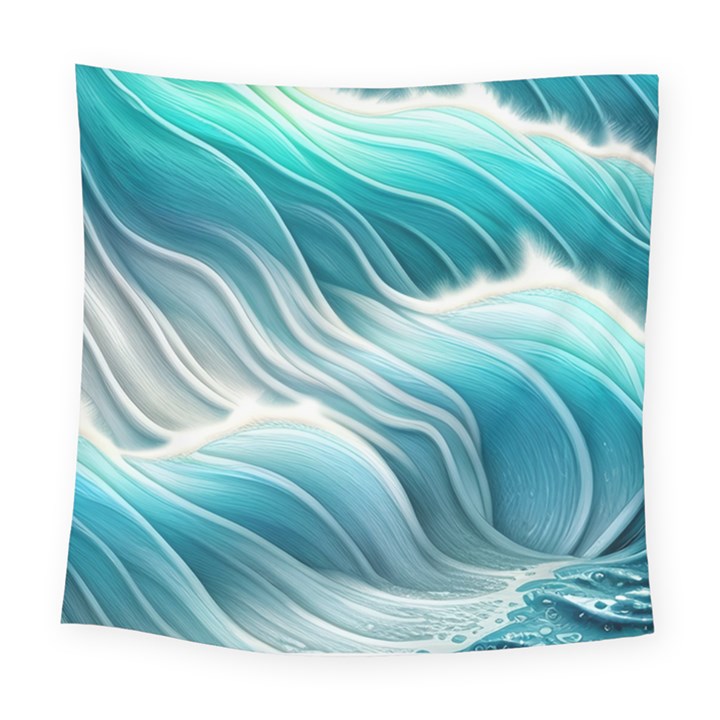 Pastel Blue Ocean Waves Iii Square Tapestry (Large)