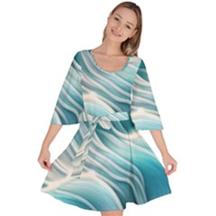 Pastel Blue Ocean Waves Iii Velour Kimono Dress by GardenOfOphir