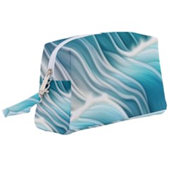 Pastel Blue Ocean Waves Iii Wristlet Pouch Bag (large) by GardenOfOphir