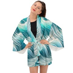 Pastel Blue Ocean Waves Iii Long Sleeve Kimono by GardenOfOphir