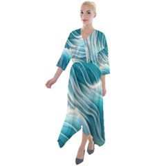 Pastel Blue Ocean Waves Iii Quarter Sleeve Wrap Front Maxi Dress by GardenOfOphir