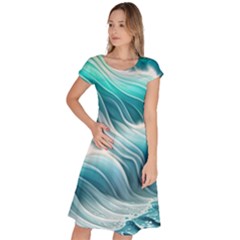 Pastel Blue Ocean Waves Iii Classic Short Sleeve Dress by GardenOfOphir