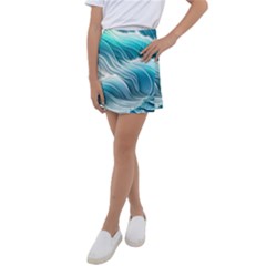 Pastel Blue Ocean Waves Iii Kids  Tennis Skirt by GardenOfOphir