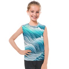 Pastel Blue Ocean Waves Iii Kids  Mesh Tank Top by GardenOfOphir