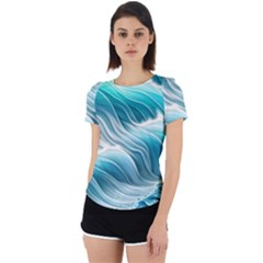 Pastel Blue Ocean Waves Iii Back Cut Out Sport Tee by GardenOfOphir