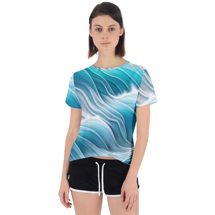 Pastel Blue Ocean Waves Iii Open Back Sport Tee