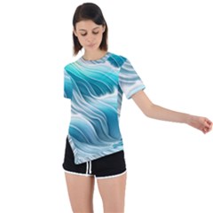 Pastel Blue Ocean Waves Iii Asymmetrical Short Sleeve Sports Tee by GardenOfOphir