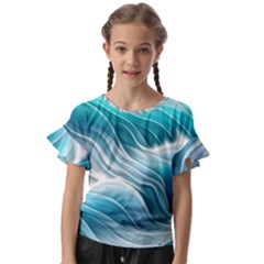 Pastel Blue Ocean Waves Iii Kids  Cut Out Flutter Sleeves by GardenOfOphir