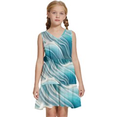 Pastel Blue Ocean Waves Iii Kids  Sleeveless Tiered Mini Dress by GardenOfOphir