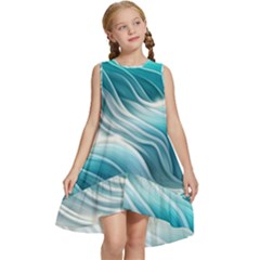 Pastel Blue Ocean Waves Iii Kids  Frill Swing Dress by GardenOfOphir