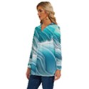 Pastel Blue Ocean Waves Iii Long Sleeve Drawstring Hooded Top View2