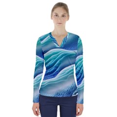 Pastel Beach Wave I V-neck Long Sleeve Top by GardenOfOphir