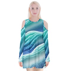 Pastel Beach Wave I Velvet Long Sleeve Shoulder Cutout Dress