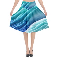 Pastel Beach Wave I Flared Midi Skirt by GardenOfOphir