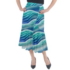 Pastel Beach Wave I Midi Mermaid Skirt by GardenOfOphir