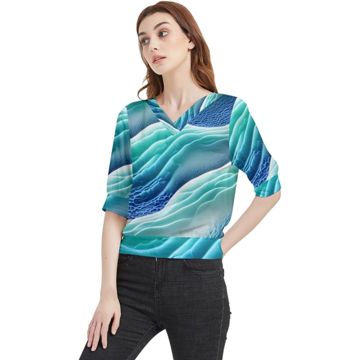 Pastel Beach Wave I Quarter Sleeve Blouse