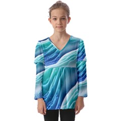 Pastel Beach Wave I Kids  V Neck Casual Top